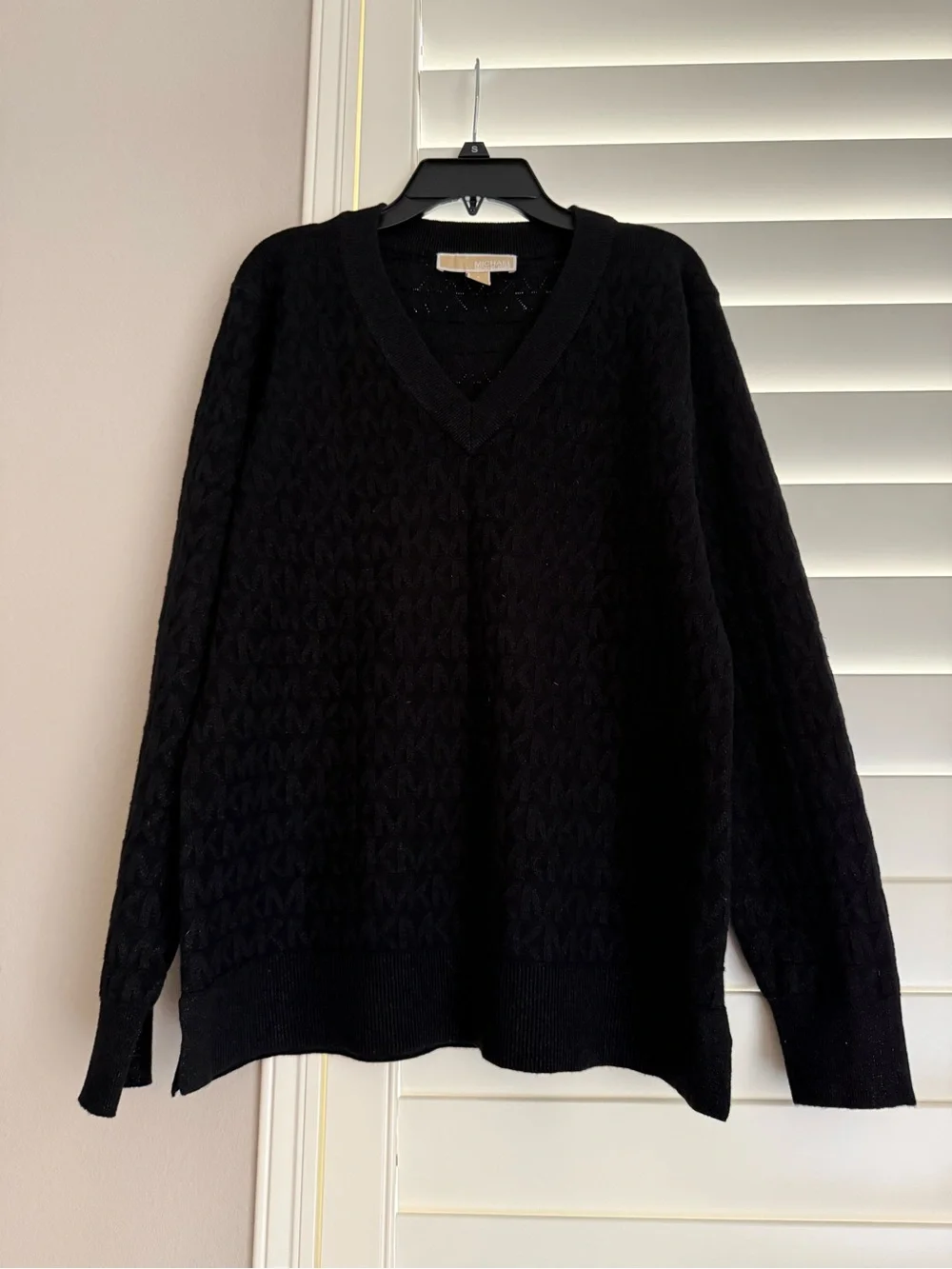 Michael Kors Black V-Neck Cable Knit Sweater
